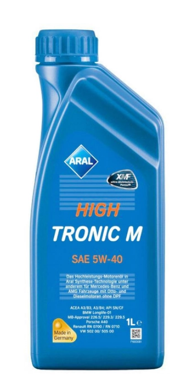 Олива моторна Aral High Tronic M 5W40 1L Longlife LL-01, МВ 229.5, МВ 229.3, МВ 226.5, A40, RN0700, RN0710, VW 502 00, VW 505 00