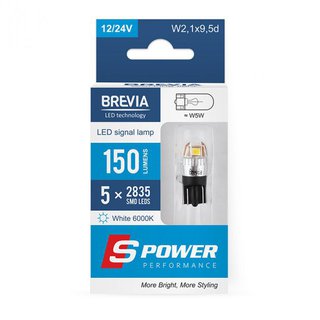 brevia-10208x2 LED автолампа Brevia S-Power W5W 150Lm 5x2835SMD 12/24V CANbus, 2шт