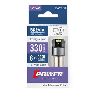 brevia-10103x2 LED автолампа Brevia Power P21/5W 330Lm 6x3020SMD 12/24V CANbus, 2шт