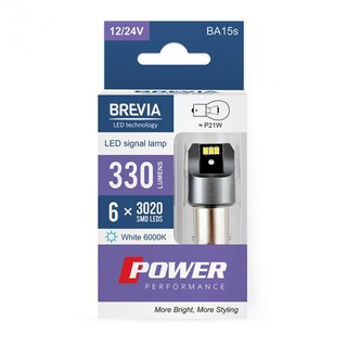 brevia-10101x2 LED автолампа Brevia Power P21W 330Lm 6x3020SMD 12/24V CANbus, 2шт